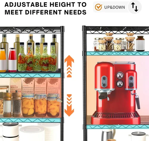 Vista 6 de 4-Tier Industrial Metal Display Rack, Heavy Duty Adjustable Shelving Unit with Locking Casters & Leveling Feet for Garage, Home, Retail, Black