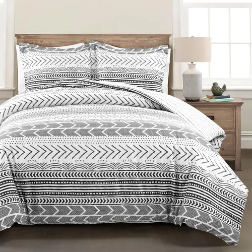 Vista 11 de Lush Decor Hygge Geo - Juego de edredón reversible de 5 piezas, tamaño matrimonial/queen, negro y blanco