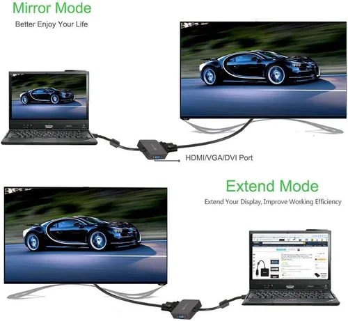 Vista 4 de Adaptador DisplayPort a HDMI VGA DVI, convertidor 3 en 1, 1080P@60Hz, macho a hembra, negro