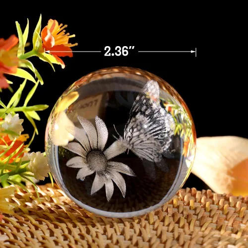 Vista 5 de Bola de Cristal de Mariposa 3D Mariposa en Bola de Cristal de 60mm Regalos Decorativos para Mujeres con Base de Iluminación Multicolor