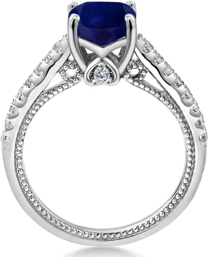 Vista 4 de Gem Stone King Anillo de compromiso de plata de ley 925 con piedra natal de 0.276 in y zafiro blanco creado Anillo de compromiso de boda
