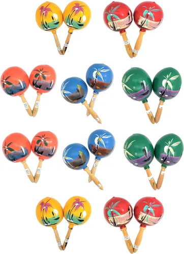 Maracas de madera auténtica mexicana genuina hechas a mano de 8 pulgadas (10 pares (5 colores) 20 maracas) pintadas a mano. Madera. Generador de