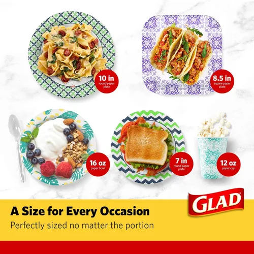 Vista 8 de Glad Platos desechables redondos de papel, patrón de hortensia azul - Platos decorativos fuertes, resistentes, impermeables y aptos para microondas