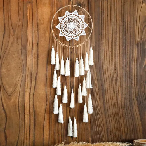 Artilady - Atrapa-sueños de macramé para dormitorio - Pompones colgantes hechos a mano para decoración del hogar con adorno de plumas con pompones,