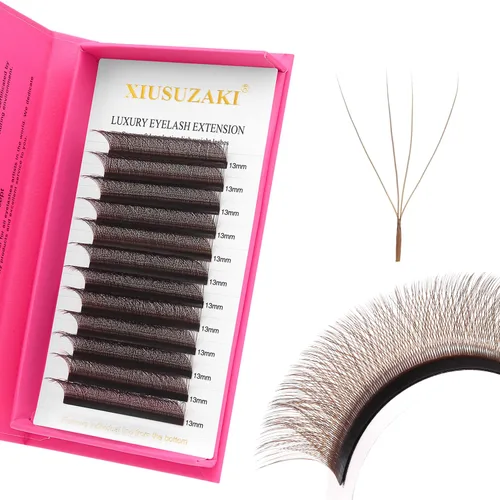 Vista 28 de Extensiones de pestañas marrones 4D en forma de W, Extensiones de pestañas de 0.07 mm de grosor, rizado D, 8 mm, Extensiones de pestañas