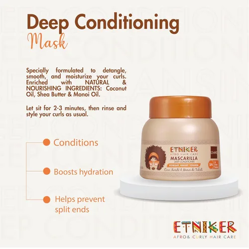 Vista 7 de ETNIKER - Mascarilla acondicionadora profunda para cabello afrorizado y ondulado, desenreda, suaviza e hidrata, aceite de coco, manteca de karité