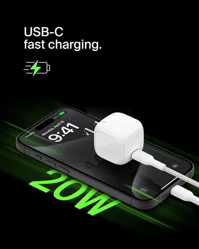 Vista 2 de Belkin Bloque de carga compacto de 20 W, carga rápida USB-C: Apple iPhone 17, Air, Pro, Pro Max, Samsung Galaxy S25, iPad, AirPods, Apple Watch