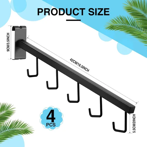 Vista 2 de Therwen 4 perchas de cascada con 5 ganchos, accesorios de pared de rejilla de metal, tubo cuadrado de 16.5 pulgadas, gancho de ropa de brazo recto