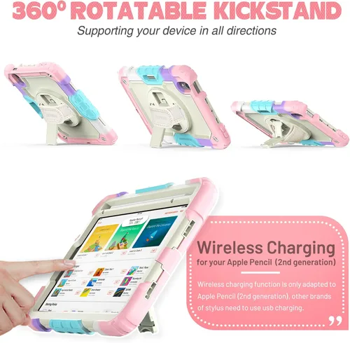 Vista 5 de SEYMAC stock Funda para iPad Mini 7 (A17 Pro) 2024/Mini 6 de 8.3 pulgadas con protector de pantalla portalápices [correa de mano giratoria 360º]