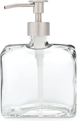 Rail19 Dispensador de jabón de vidrio reciclado Urban Square con bomba de metal, 8.5oz (Luxe inoxidable)