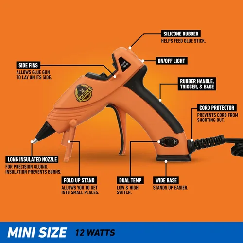 Vista 3 de Gorilla Pistola de pegamento caliente (paquete de 1) – Pistola de pegamento caliente de tamaño mini de doble temperatura con boquilla de precisión