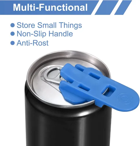 Vista 4 de uxcell Abrelatas manual fácil, 2 unidades, cubiertas de plástico para latas de bebidas, protector de tapas, abridor de botellas para refrescos, Azul
