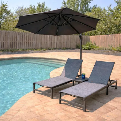 Vista 25 de PURPLE LEAF Juego de Sillas Tumbonas Reclinables para Exteriores, Silla Reclinable de Aluminio Ajustable con Ruedas y Mesa Auxiliar para Piscina