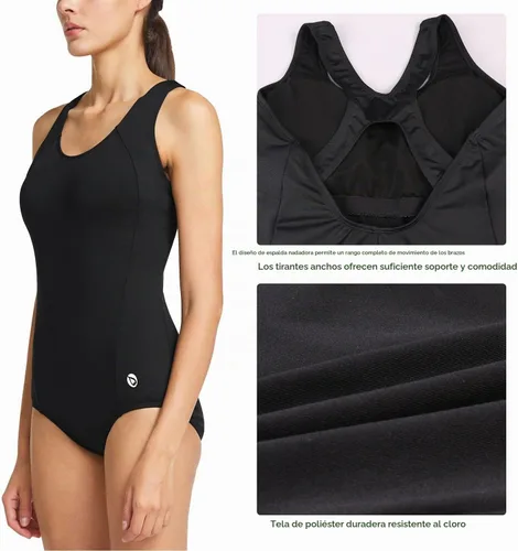 Vista 4 de baleaf Traje de baño deportivo de una pieza con espalda cruzada para mujer Negro