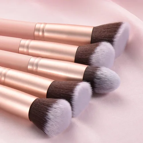 Vista 9 de 14 Piezas Pinceles de Maquillaje Rosa - Mango de Madera con Cerdas Sintéticas Suaves, para Maquillaje de Rostro y Ojos Juego de Pinceles
