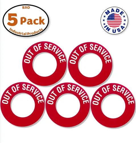 Vista 3 de Anillo "fuera de servicio" para puerto de hidrante de incendios de 2.5 y 4.5 pulgadas, paquete de 5, PVC, texto de etiqueta blanca