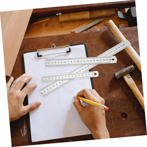 Vista 4 de 3 reglas de acero inoxidable de doble cara, herramientas de medición engrosadas para ingeniería de carpintería y plata