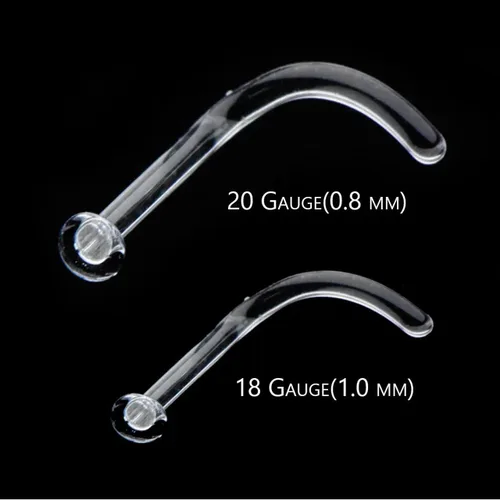 Vista 3 de BodyJewelryOnline Retenedor de piercing de nariz de vidrio Pyrex transparente de 16G, 18G y 20G, retenedor de tornillo de nariz en forma de L, 5/16