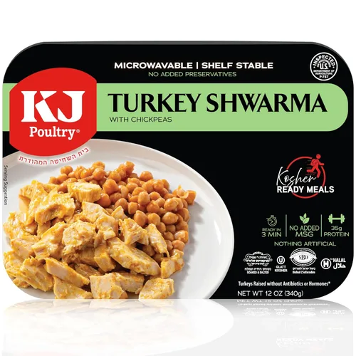 KJ Poultry Kosher Ready Meals – Shwarma de pavo, comidas de carne MRE listas para comer, sin gluten, halal, (1 unidad) preparadas para entrada