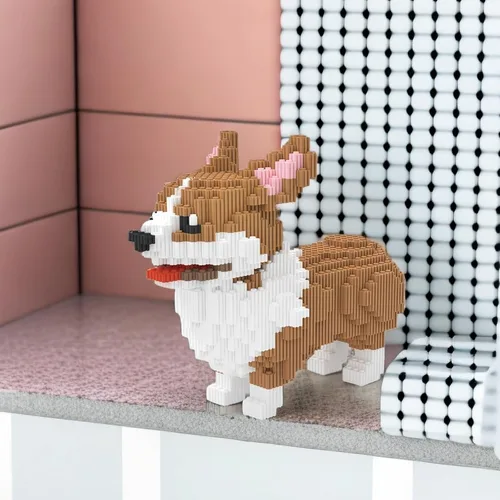 Vista 6 de Mini bloques de construcción Larcele de perros, ladrillos de juguete para construir mascotas, 950 piezas KLJM-02, Gran Corgi