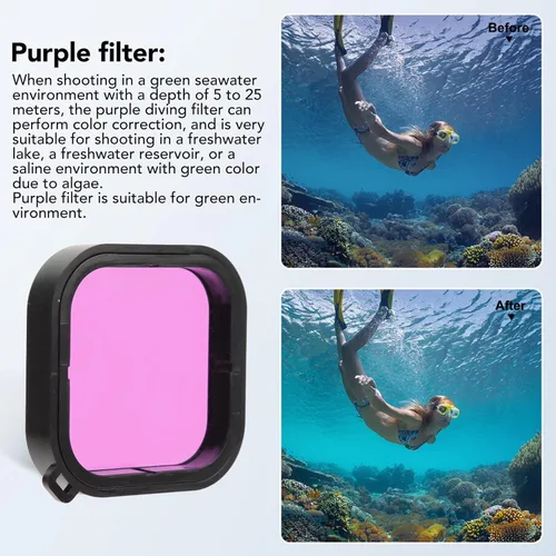 Vista 2 de Filtros de buceo de cámara subacuática para 10 11 Negro, filtros de buceo con carcasa y cordón para varias condiciones de video y fotografía