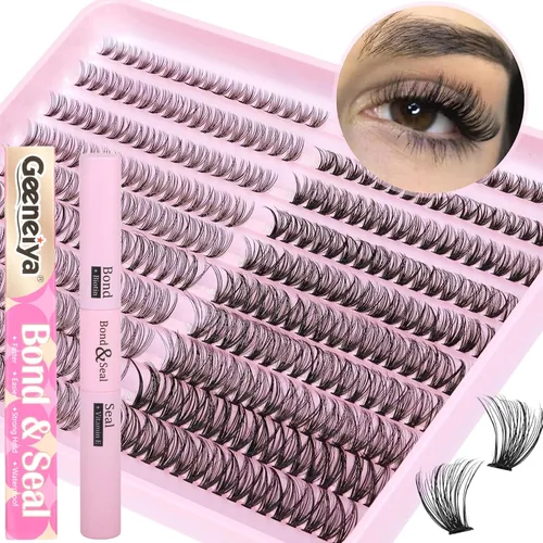 Geeneiya Kit de Extensión de Pestañas 20D+40D, Racimos de Pestañas Suaves, Kit de Extensiones de Pestañas Naturales con Enlace de Pestañas