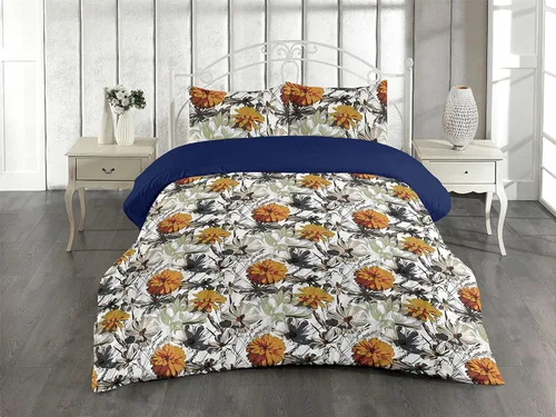 Vista 4 de Ambesonne Floral Duvet Cover Set, Creative Graphic Effect Pattern of Asters Garden Branches Flowers, Reversible 3 Piece Bedding Set with 2 Pillow