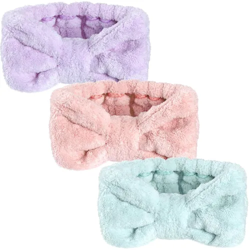 Vista 21 de Hicarer Diadema de toalla de 3 piezas para mujer, para maquillaje, spa, para lavarse la cara y la ducha (beige)