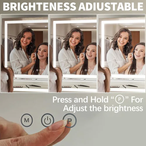 Vista 3 de FENNIO Espejo de tocador de 23 x 18 pulgadas con luces, espejo de maquillaje LED, espejo Hollywood con 3 modos de color y brillo ajustable, espejo