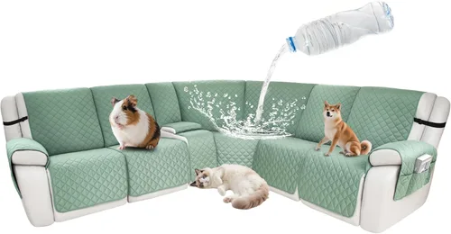 Vista 38 de Fundas impermeables para sofá reclinable seccional en forma de L, 7 piezas, antideslizantes, lavables, juego de fundas reclinables para mascotas