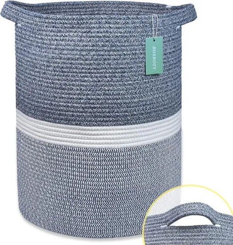 Vista 17 de Cesta de manta extragrande de 87 litros, cesta para la ropa sucia, cesta de guardería para guardar juguetes, ropa y toallas, cesta grande de cuerda