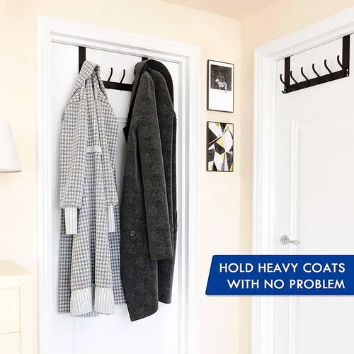 Vista 3 de Ganchos para colgar sobre la puerta, no requiere montaje, resistente sobre la puerta, ganchos para colgar ropa, toallas, sombreros, negro mate