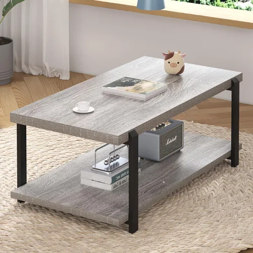 Vista 24 de FOLUBAN Mesa de centro negra, moderna mesa central de madera rústica con almacenamiento para sala de estar, mesa de té de cóctel rectangular