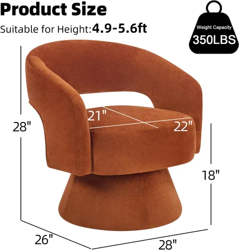 Vista 21 de INZOY Silla Giratoria de Barril con Tela de Terciopelo, Silla de Acento Giratoria con Cojín Suave Engrosado, Cómoda Silla Giratoria Redonda