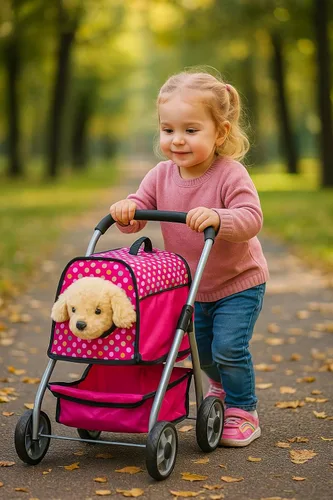 Vista 4 de Cochecito de Muñeca Cachorro – Juguete de Perro de Peluche con Control Remoto que Camina y Ladra para Niños – Cachorro Electrónico Interactivo