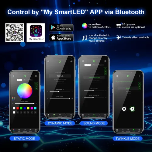Vista 4 de Kit de proyección de luces de estrellas en el techo, de fibra óptica con Bluetooth de 16 W, control remoto/App LED RGBW