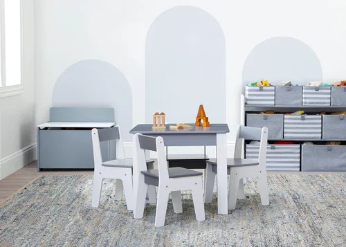 Vista 3 de GAP GapKids - Juego de mesa y 4 sillas, certificado Greenguard Gold, gris/blanco