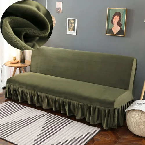 Vista 12 de IMYOGI Fundas de sofá de alta elasticidad sin brazos con falda, funda elástica ajustable de color sólido, protector de muebles para niños, mascotas