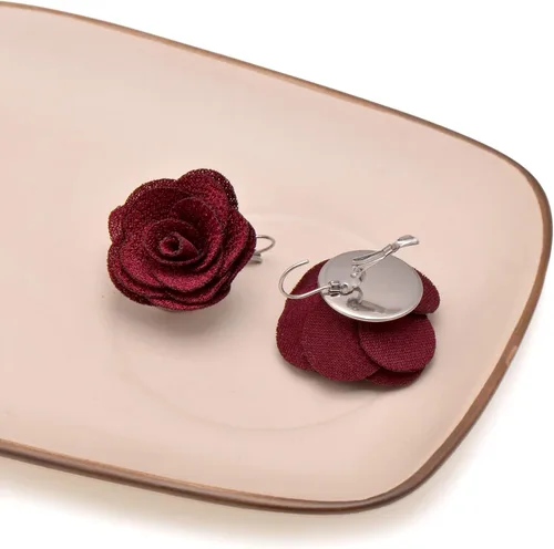 Vista 4 de Joseph Brother - Aretes de rosas grandes para mujer, con cierre de palanca, color rojo vino