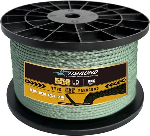 Vista 26 de Paracord 550 lb, cuerda de paracaídas de 7 hebras de 50 pies, 4 mm, de nailon, para camping, verde militar