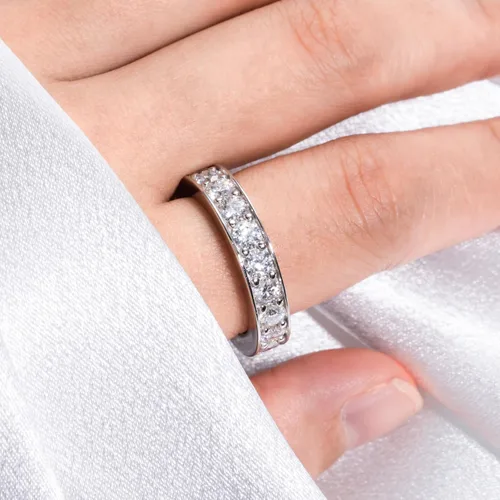 Vista 5 de AnuClub Anillo de boda de eternidad de moissanita, anillos de plata de ley 925 de color D para mujer con certificado