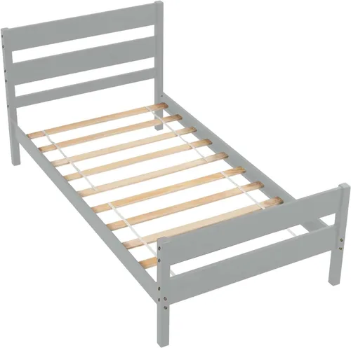 Vista 20 de Base de cama de plataforma de madera de tamaño individual con cabecera y estribo de estilo moderno, marco de cama de madera con patas de soporte