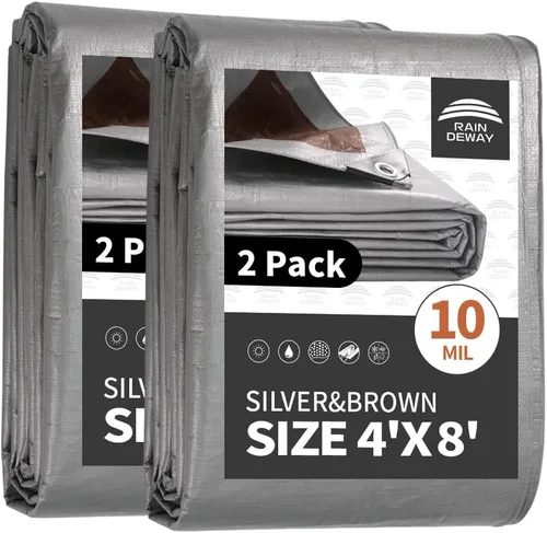 Vista 54 de RAINDEWAY Lona pequeña impermeable de 4 x 4 pies (paquete de 2), lonas resistentes impermeables de 10,5 mil con ojales de metal y bordes reforzados