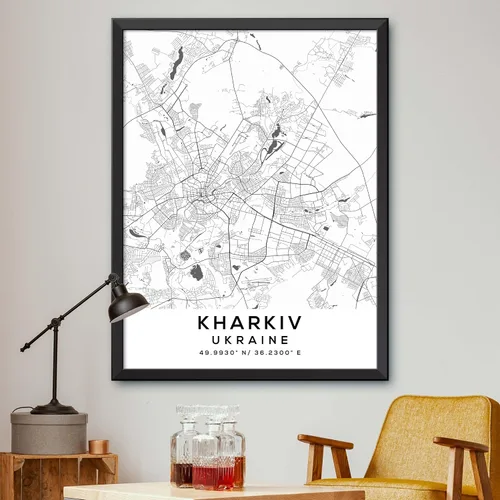 Mapa de Kharkiv, Ucrania, Light 2 (36x48)