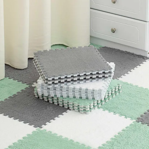 Vista 11 de Amylove Paquete de 36 Alfombrillas de Suelo de Espuma Suave Cuadradas Entrelazables con Borde, Baldosas de Alfombra Esponjosas, Alfombrilla