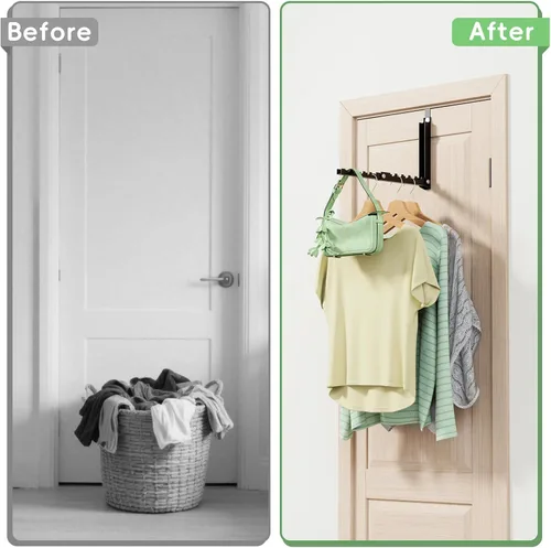 Vista 6 de Ganchos para colgar ropa, extendidos sobre la puerta con 10 crestas, ahorro de espacio sobre el estante de la puerta, ganchos de puerta para colgar