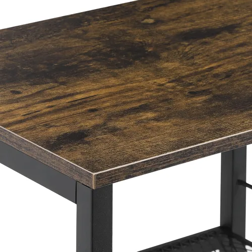 Vista 7 de MOOACE Rustic 3 Tier End Table with Wheel,Side Table Nightstand Storage Shelf for Bedroom,Kitchen,Living Room and Office, Stable Metal Frame,Wood
