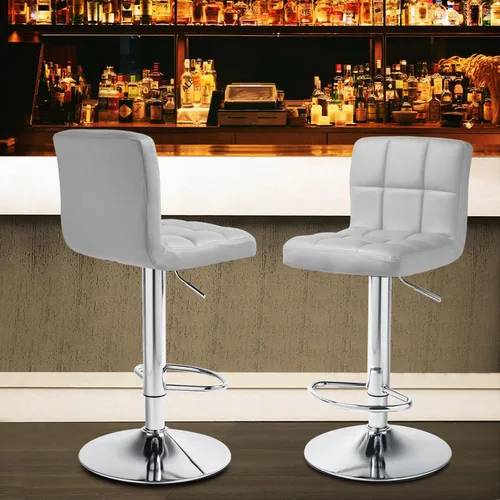 Vista 10 de Magshion Juego de 2 taburetes de bar, modernos taburetes de bar giratorios de piel sintética con respaldo, sillas de bar cuadradas ajustables sin