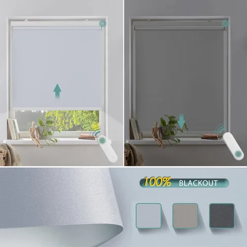 Vista 4 de Allesin Persianas enrollables motorizadas con control remoto para ventanas, persiana enrollable inteligente opaca a