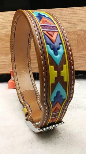 Vista 7 de Dog Large Collar with Aztec Motif, Dog Lover Handstitched Collar, Padded Leather Dog Collar, Dog Collar Handmade Leather